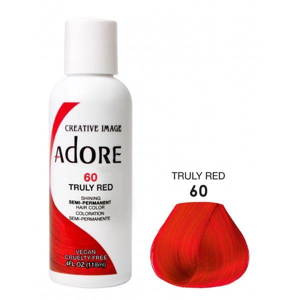 Adore Semi Permanent Hair Dye Colour - Vibrant, Ammonia-Free Colour & Shine for All Hair Types 118ml - color 60 Truly red