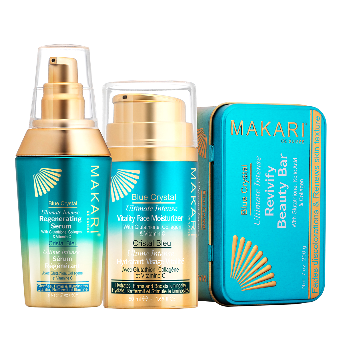 MAKARI - Blue Crystal Soap Serum Moisturiser Trio (3-pc Set)