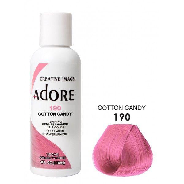 Adore Semi Permanent Hair Dye Colour - Vibrant, Ammonia-Free Colour & Shine for All Hair Types 118ml - color 190 - cotton candy