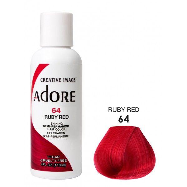 Adore Semi Permanent Hair Dye Colour - Vibrant, Ammonia-Free Colour & Shine for All Hair Types 118ml - color 64 ruby red