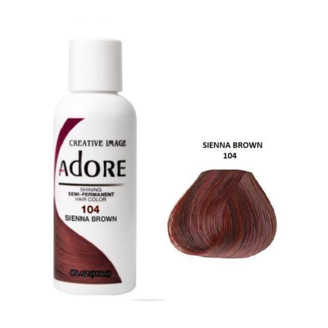 Adore Semi Permanent Hair Dye Colour - Vibrant, Ammonia-Free Colour & Shine for All Hair Types 118ml - color 104 sienna brown