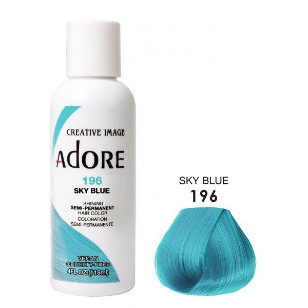 Adore Semi Permanent Hair Dye Colour - Vibrant, Ammonia-Free Colour & Shine for All Hair Types 118ml - color 196 sky blue