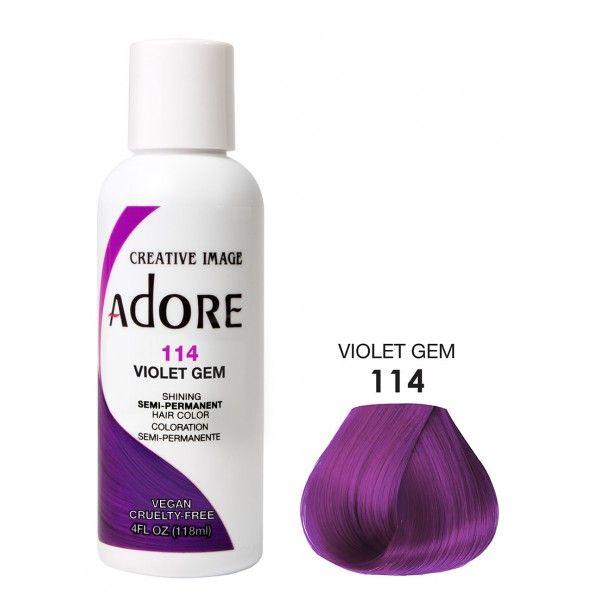 Adore Semi Permanent Hair Dye Colour - Vibrant, Ammonia-Free Colour & Shine for All Hair Types 118ml - color 114 - violet gem