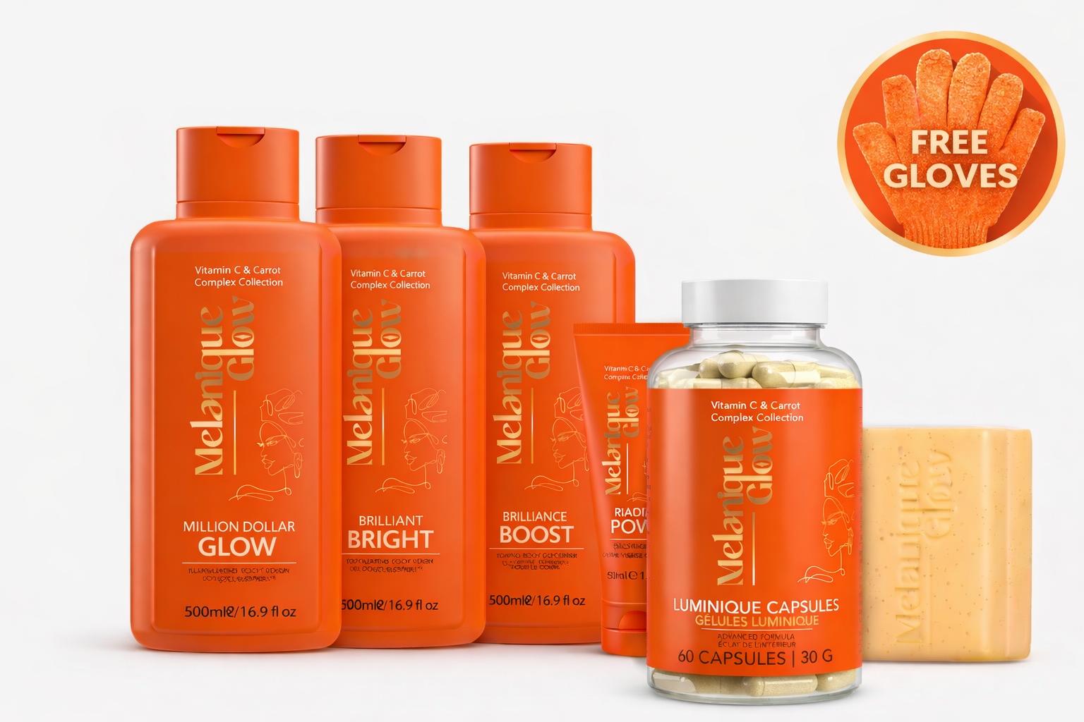 Melanique Glow Complete Radiance Trio: Brightening & Hydrating Skincare Set for Luminous Skin