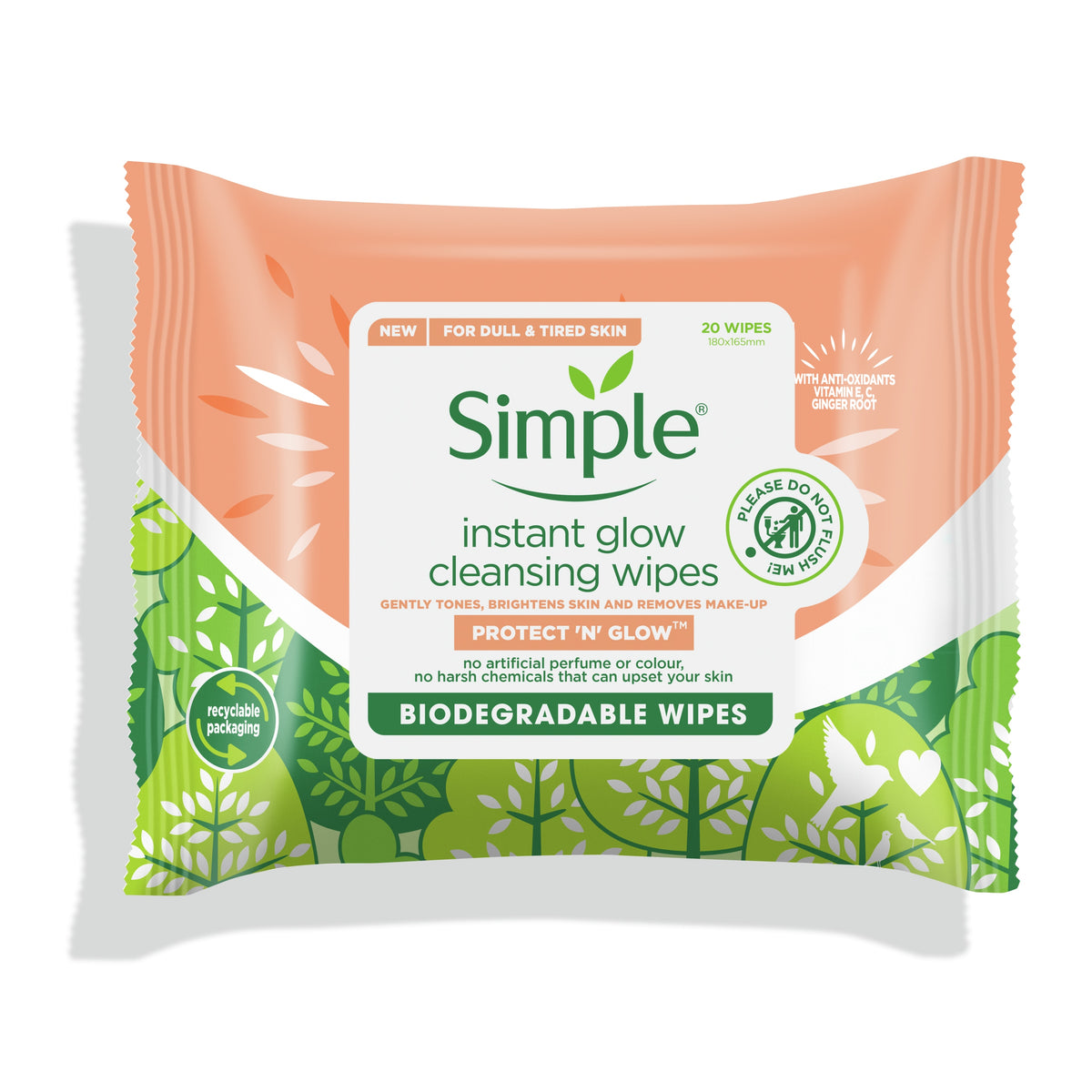 Simple Protect N Glow Instant Glow Cleansing Wipes pack