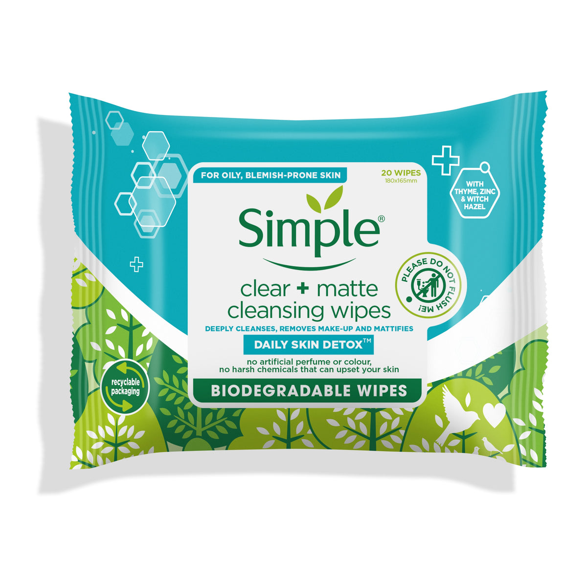 Simple Daily Skin Detox Biodegradable Matte and Clear Wipes 25 wipes pack