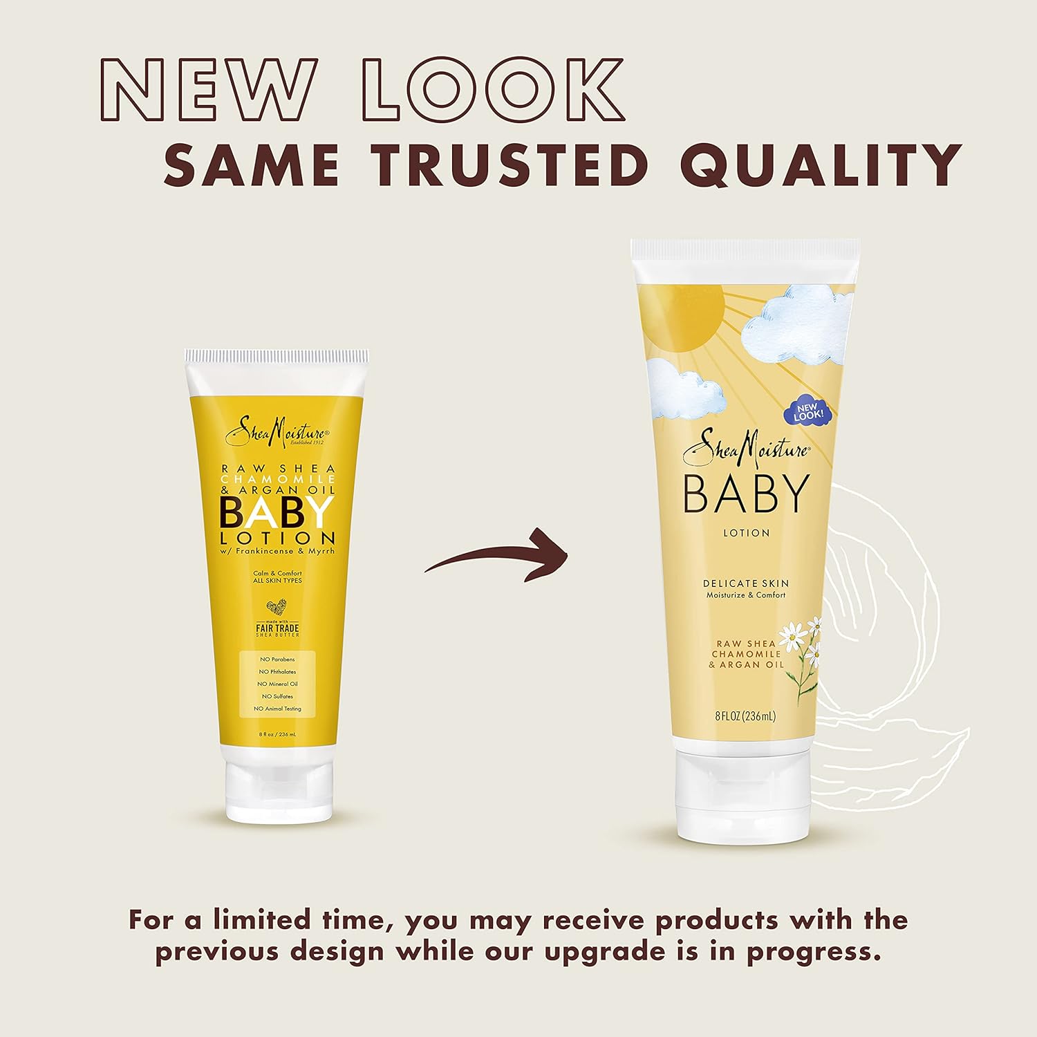 Lotion pour bébé à l'huile de karité, de camomille et d'argan brute de Shea Moisture, 227 ml