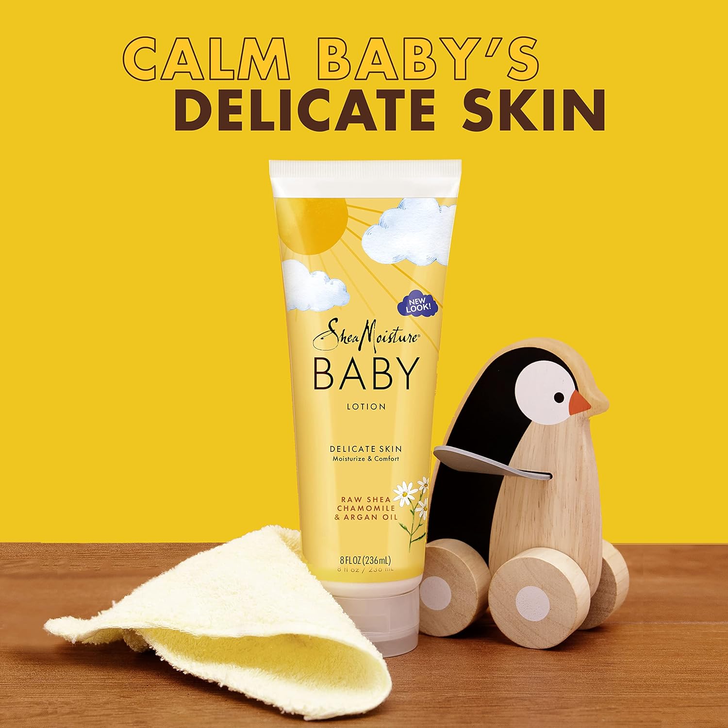 Lotion pour bébé à l'huile de karité, de camomille et d'argan brute de Shea Moisture, 227 ml