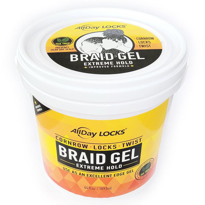 All Day Locks Braid Gel Extreme Hold 64 oz in use