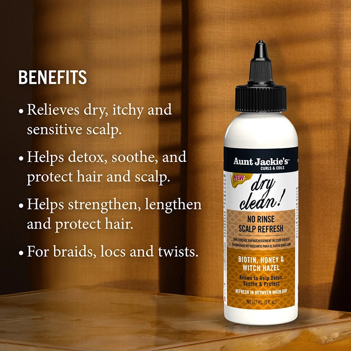 Aunt Jackie's Dry Clean! No Rinse Scalp Refresh 6oz - gently cleanses while