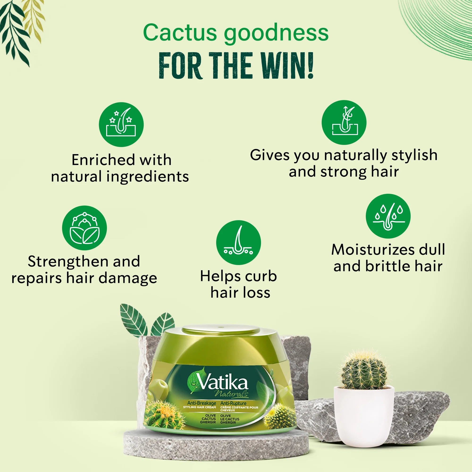 Vatika Naturals Hair Cream - Anti-Breakage (210ml, Cactus)