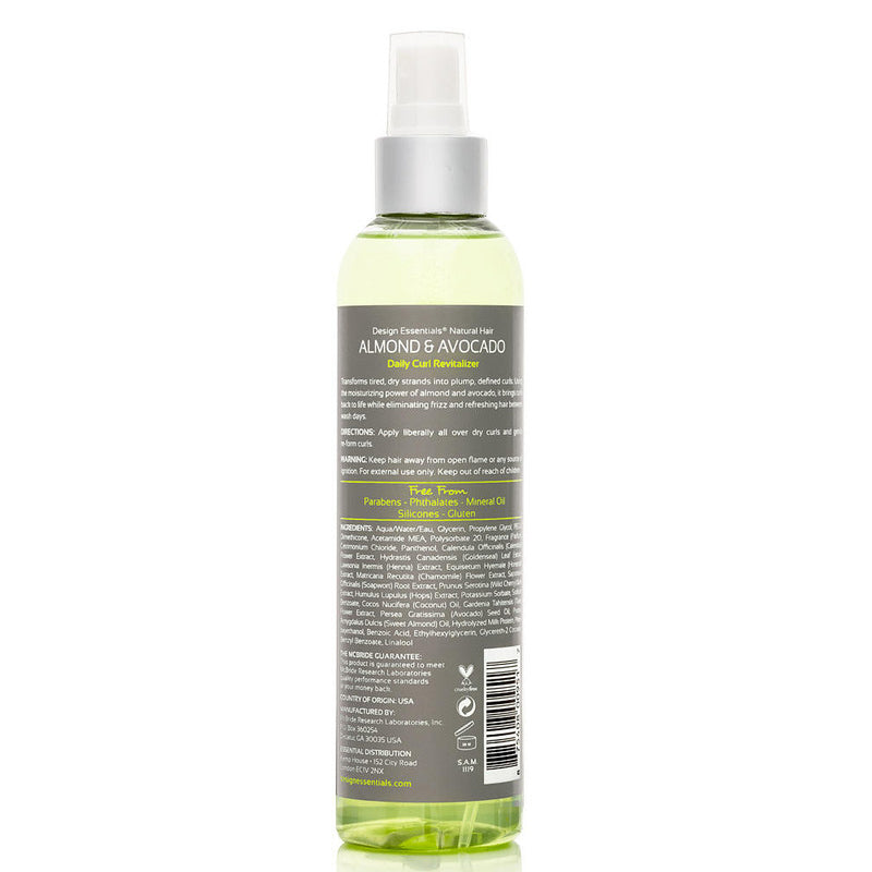Design Essentials Almond & Avocado Daily Curl Revitalizer 8oz back label