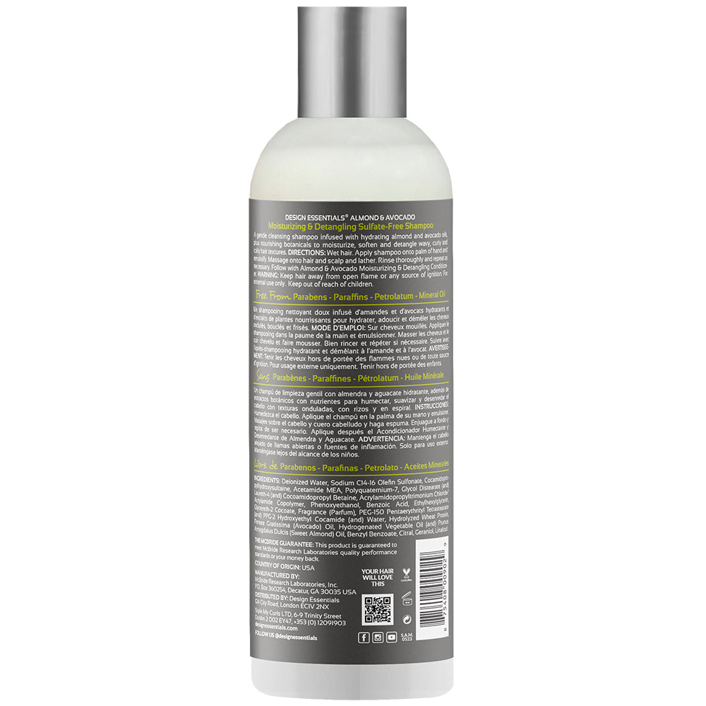 Design Essentials Almond & Avocado Sulfate-Free Shampoo 12oz back label