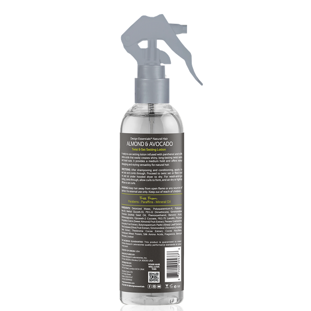 Design Essentials Almond & Avocado Twist & Set Setting Lotion 8oz back label