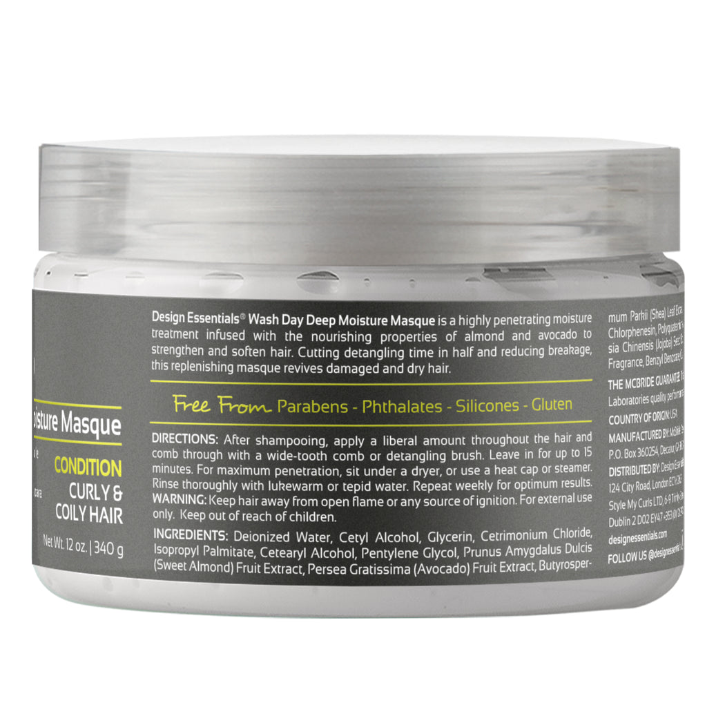 Design Essentials Almond & Avocado Wash Day Deep Moisture Masque 12oz back label