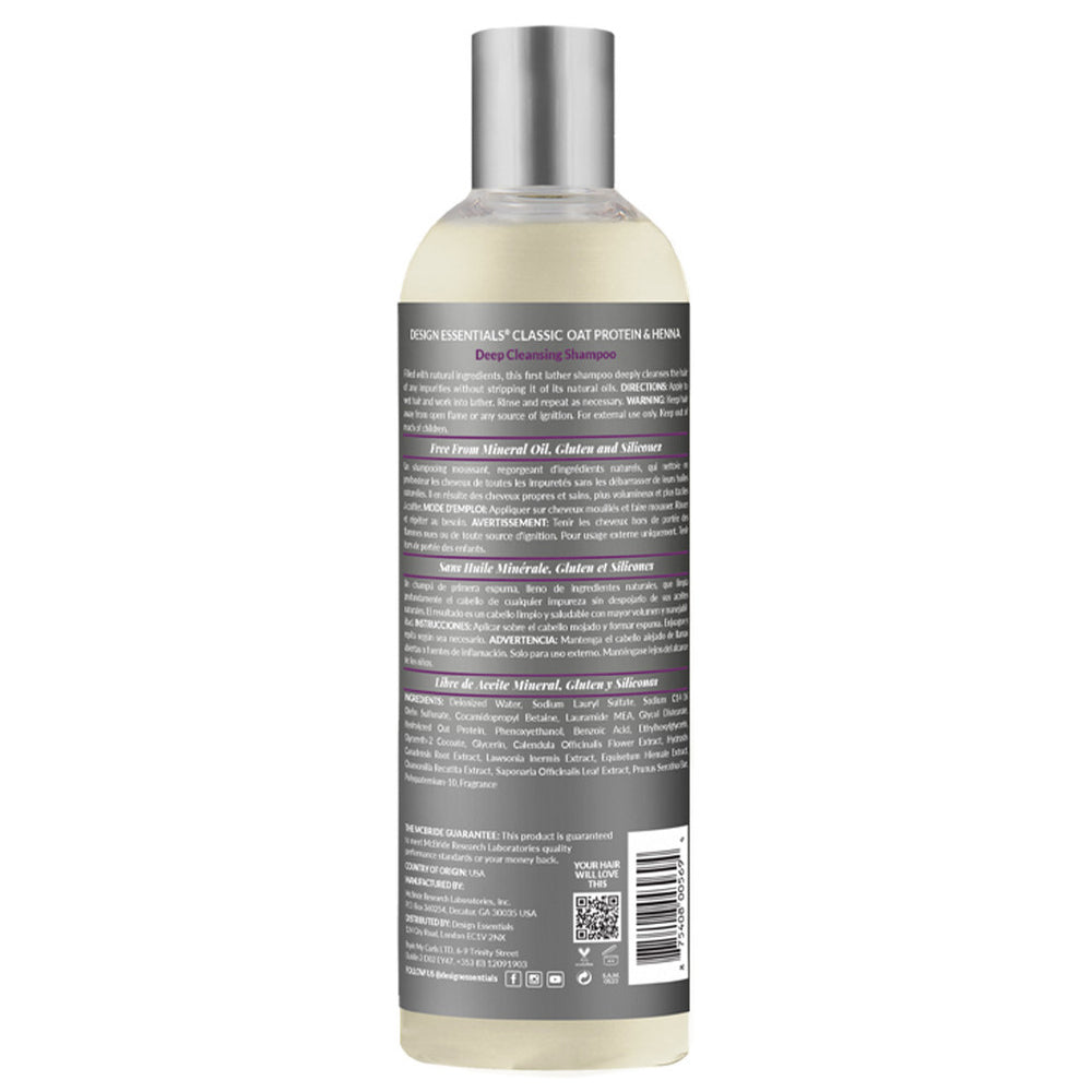 Design Essentials Oat Protein & Henna Deep Cleansing Shampoo 12oz back label