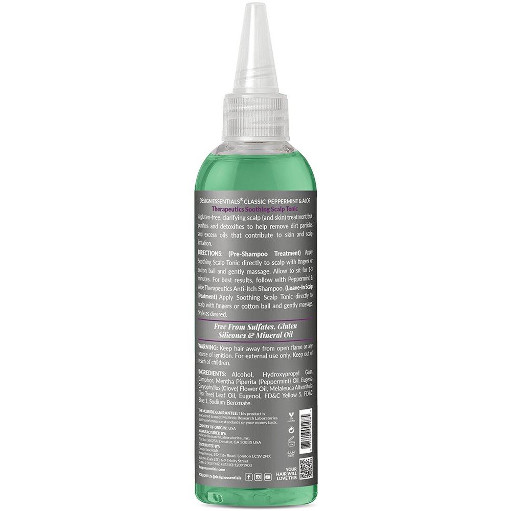 Design Essentials Peppermint & Aloe Soothing Scalp Tonic 4oz back label