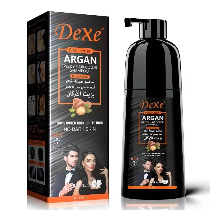 Dexe Argan Speedy Hair Colour Shampoo Instant Black Hair Dye for Curly Hair 420ml/14.2 oz