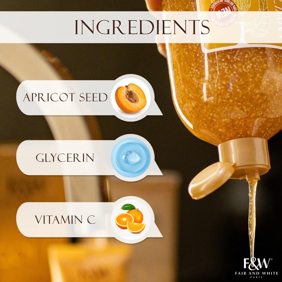 Ingredients of a skincare product with apricot seed, glycerin, and vitamin C 