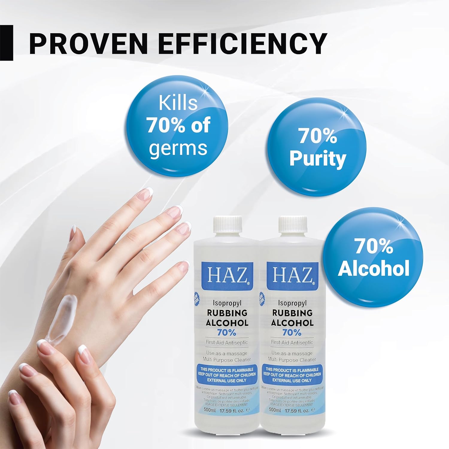 Haz Alcool isopropylique à friction 70 % Antiseptique et désinfectant de premiers soins à usages multiples 500 ml / 16,91 oz