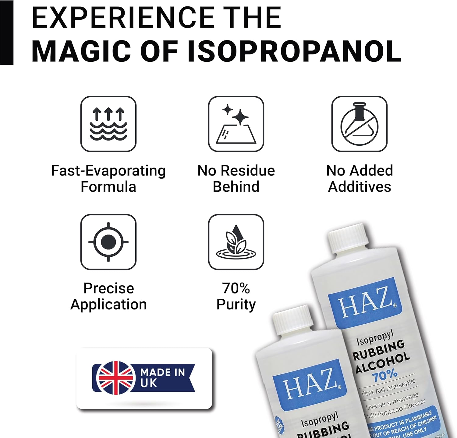 Haz Alcool isopropylique à friction 70 % Antiseptique et désinfectant de premiers soins à usages multiples 500 ml / 16,91 oz