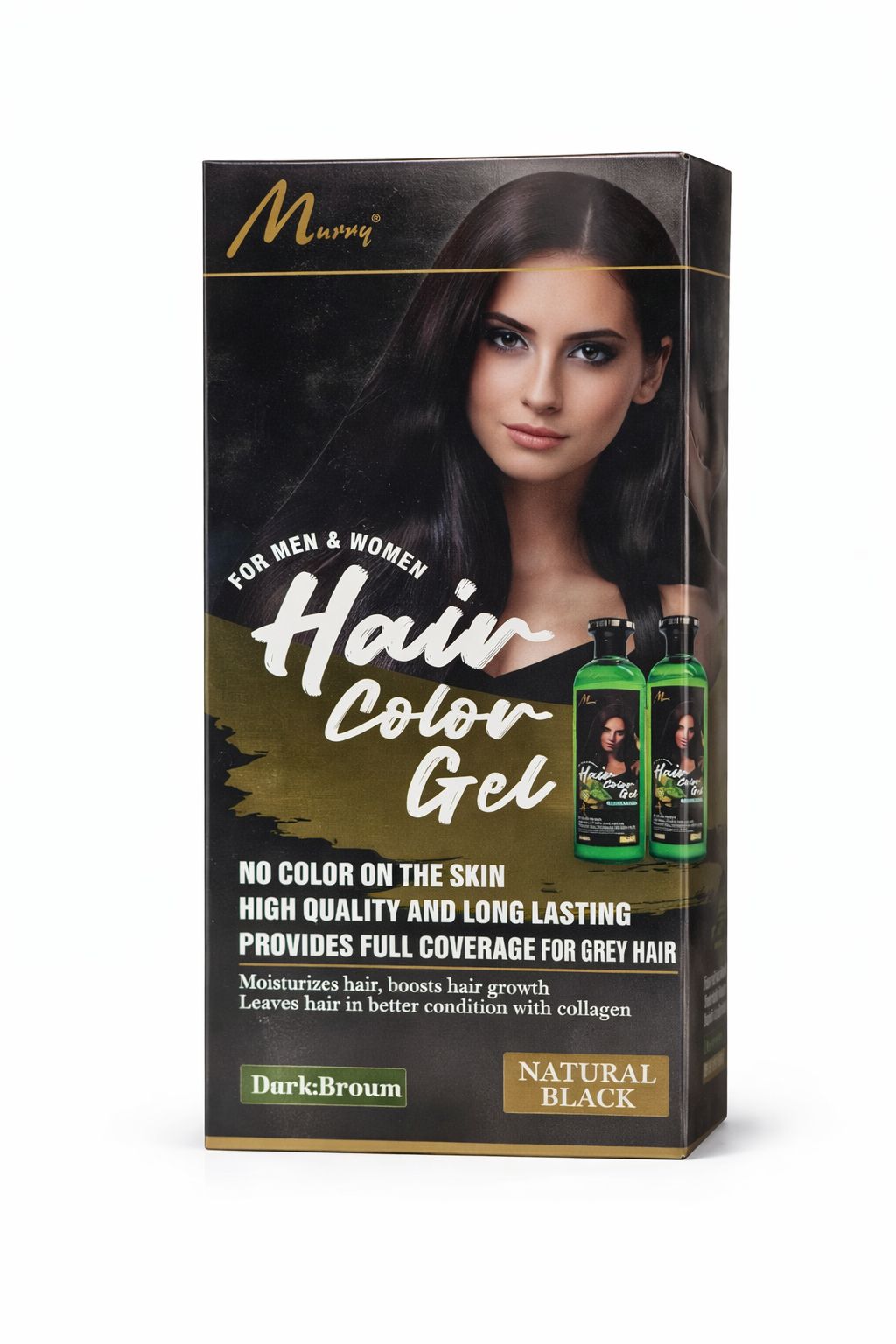 Murry Hair Color Gel | Natural Black – Dark Brown Effect | Full Grey Coverage, No-Stain