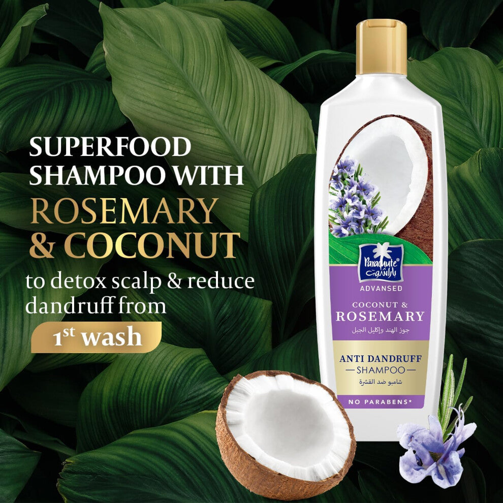 Parachute Advansed Coconut & Rosemary Anti-Dandruff Shampoo 340ml |Nourishes Hair & Fight Stubborn Dandruff|0% Harmful Chemicals|Detox Scalp|Hair Care
