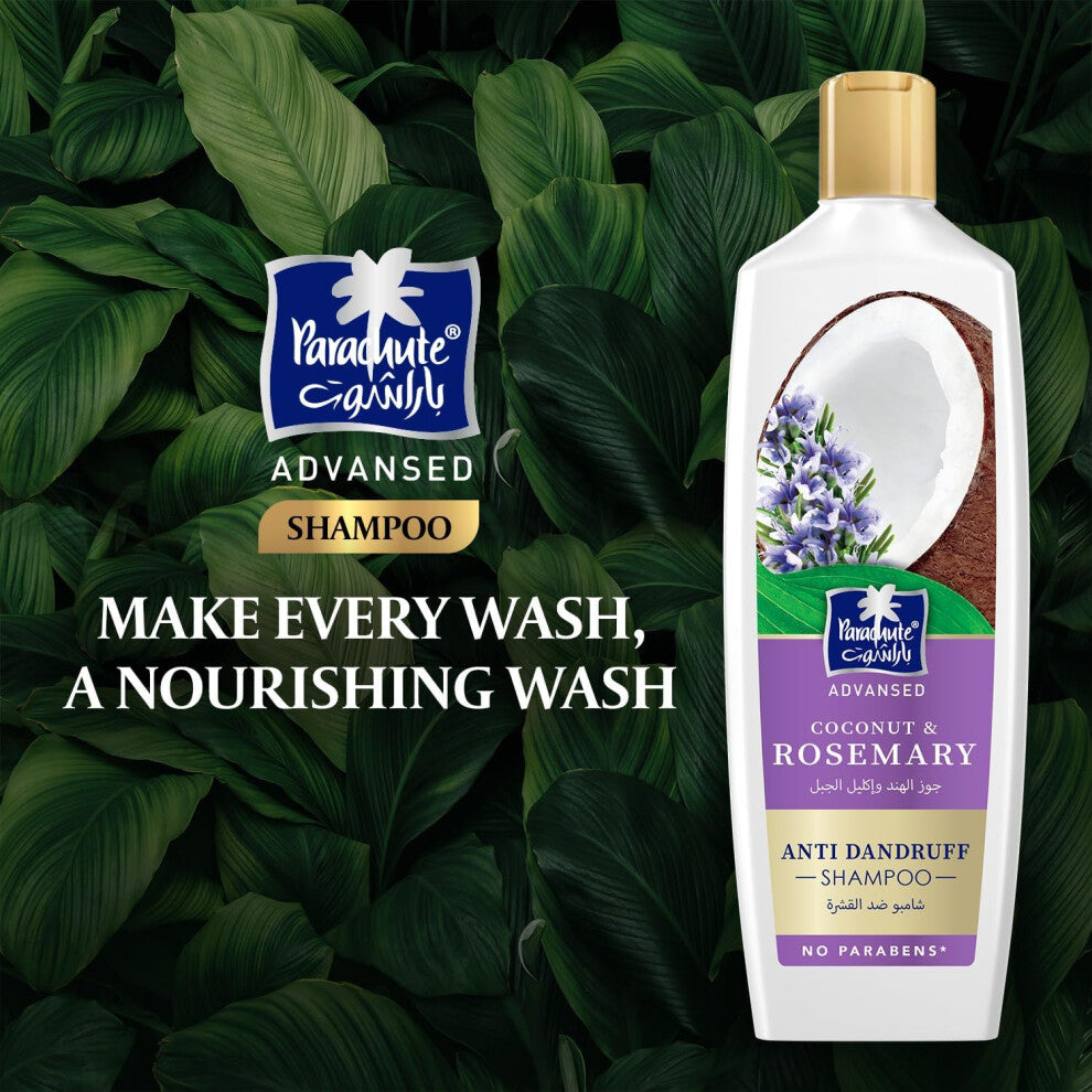 Parachute Advansed Coconut & Rosemary Anti-Dandruff Shampoo 340ml |Nourishes Hair & Fight Stubborn Dandruff|0% Harmful Chemicals|Detox Scalp|Hair Care

