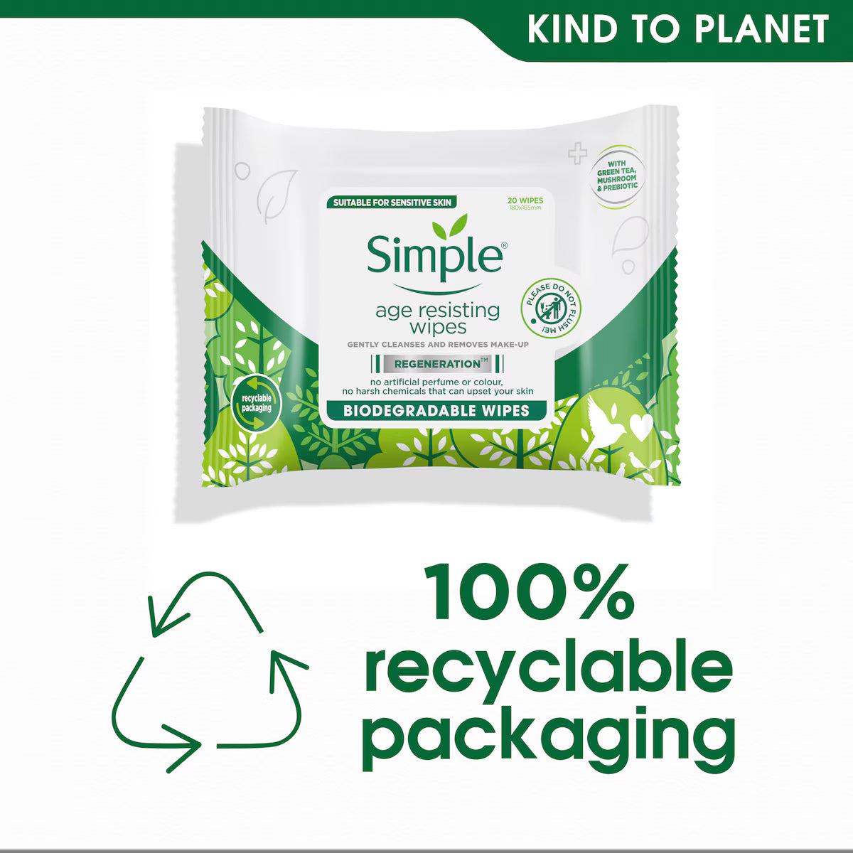 Simple Regeneration Age Resisting Biodegradable Cleansing Wipes Make-Up Removal 20 wipes