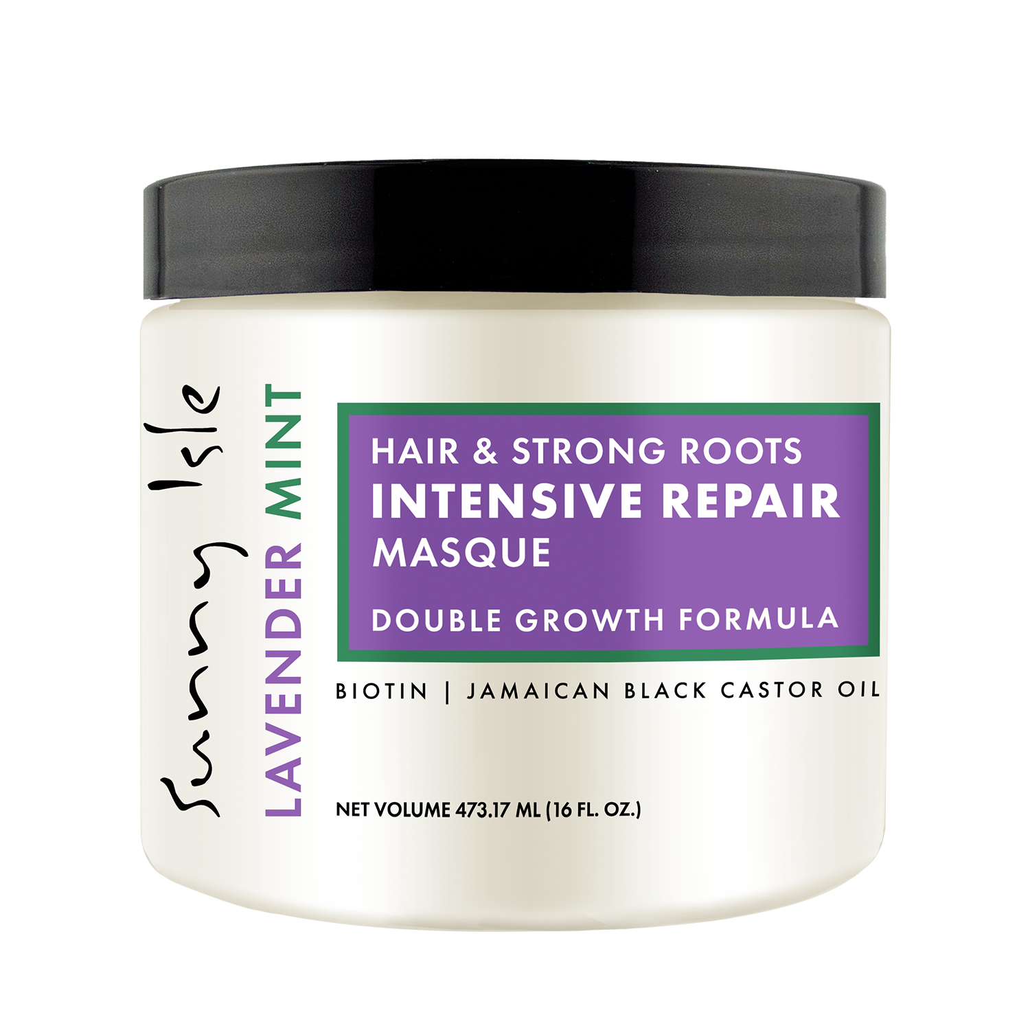 Sunny Isle Lavender Mint Hair & Strong Roots Intensive Repair Masque 473.17 ml/16.0 oz, front jar view