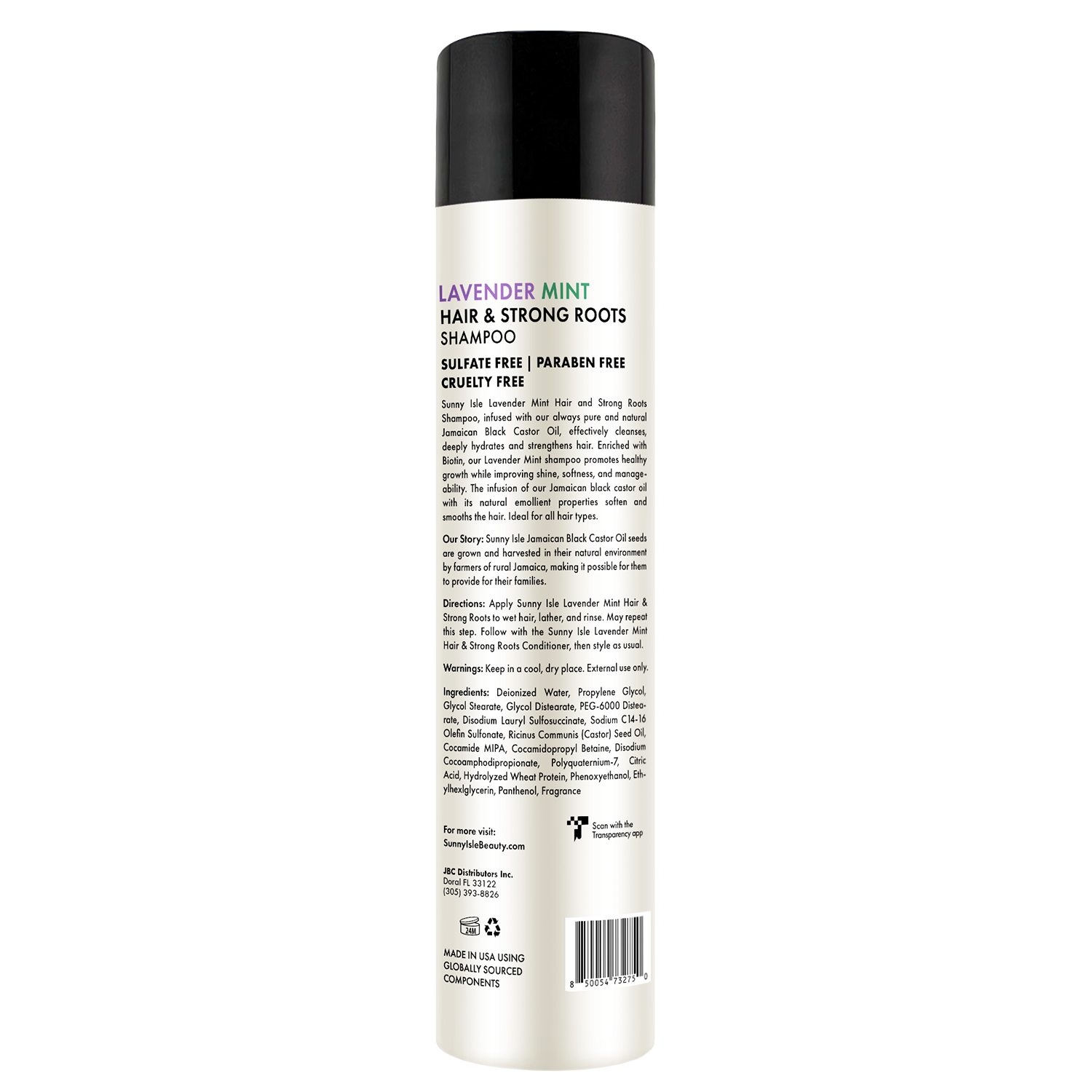Sunny Isle Lavender Mint Hair & Strong Roots Shampoo 298 ml/10.1 oz, back bottle view
