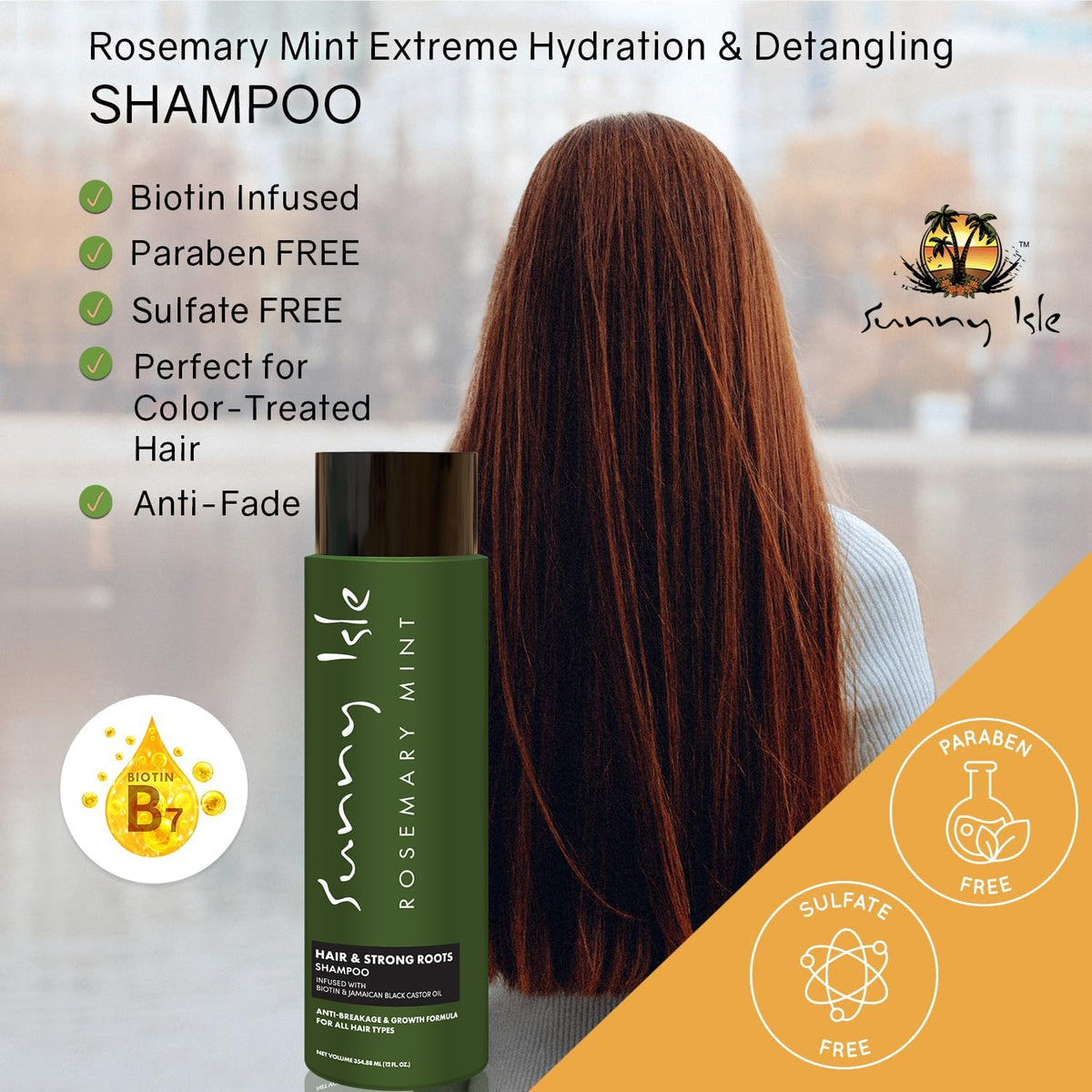 Sunny Isle Rosemary Mint Hair & Strong Roots Shampoo Adds volume and strength 354.88 ml/12.0 oz