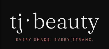 TJ Beauty logo with tagline 'Every Shade. Every Strand.' on a black background