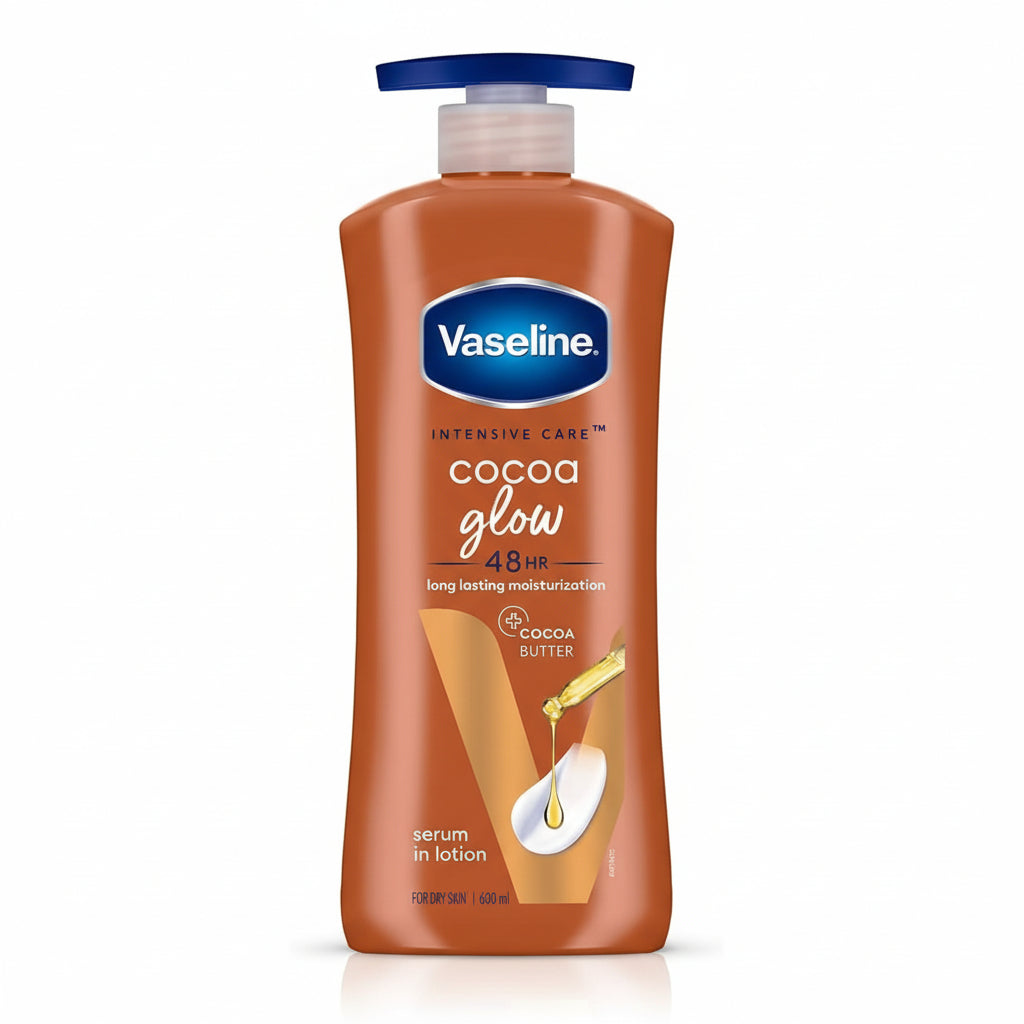 Vaseline Intensive Care Cocoa Glow Serum-in-Lotion, 600ml, with Pure Cocoa & Shea Butter, 48Hr Moisturization