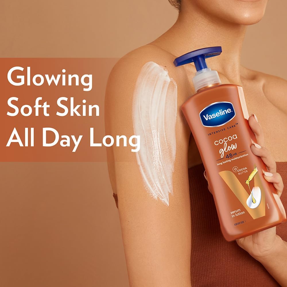 Vaseline Intensive Care Cocoa Glow Serum-in-Lotion, 600ml, with Pure Cocoa & Shea Butter, 48Hr Moisturization