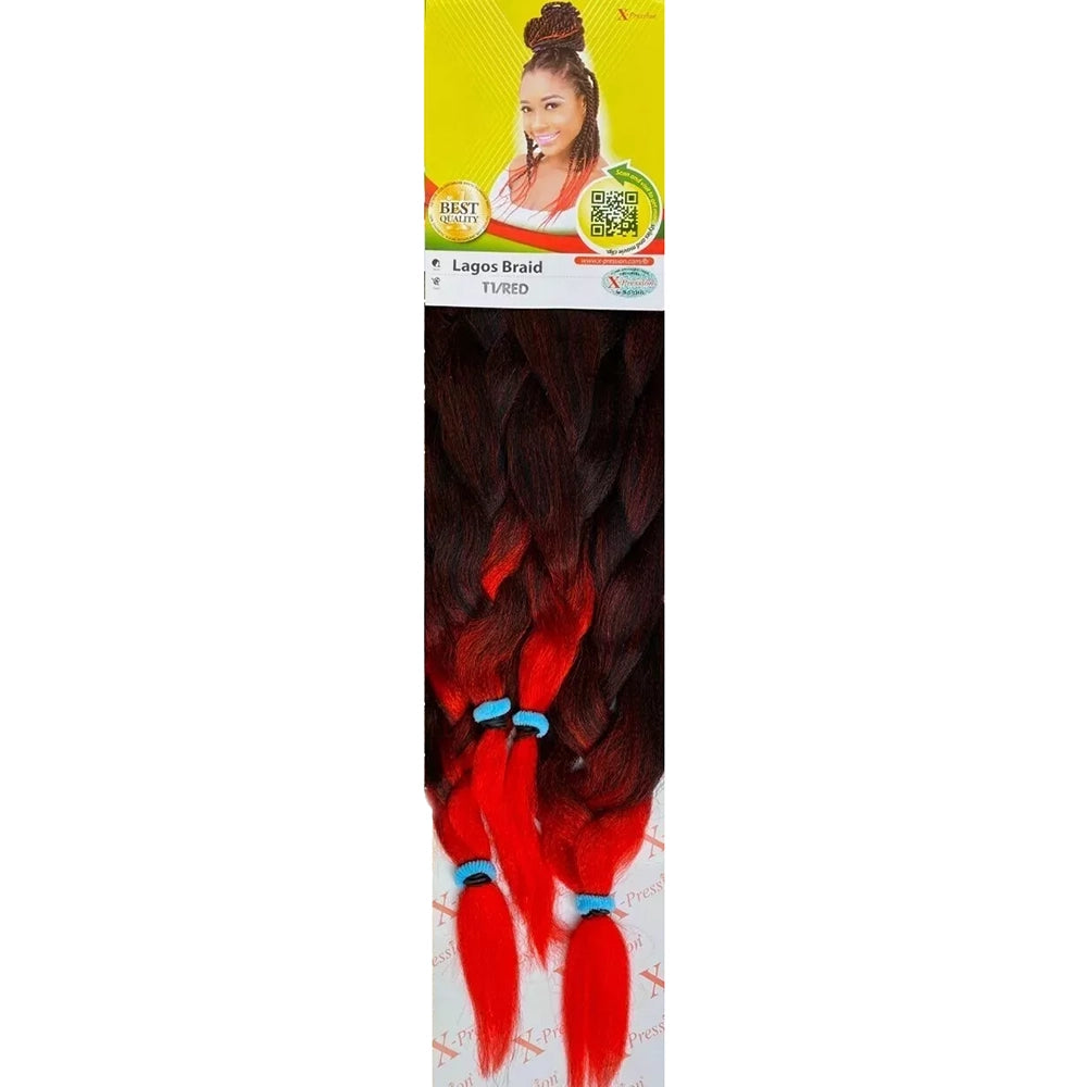 Xpression Lagos Braid Full Voluminous Braids color T1B-RED