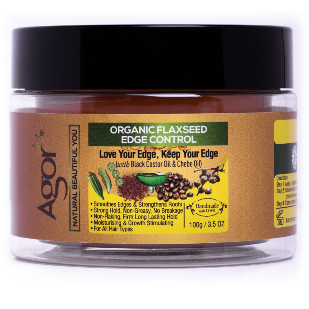 Agor Organic Flaxseed Edge Control 100g jar, front label