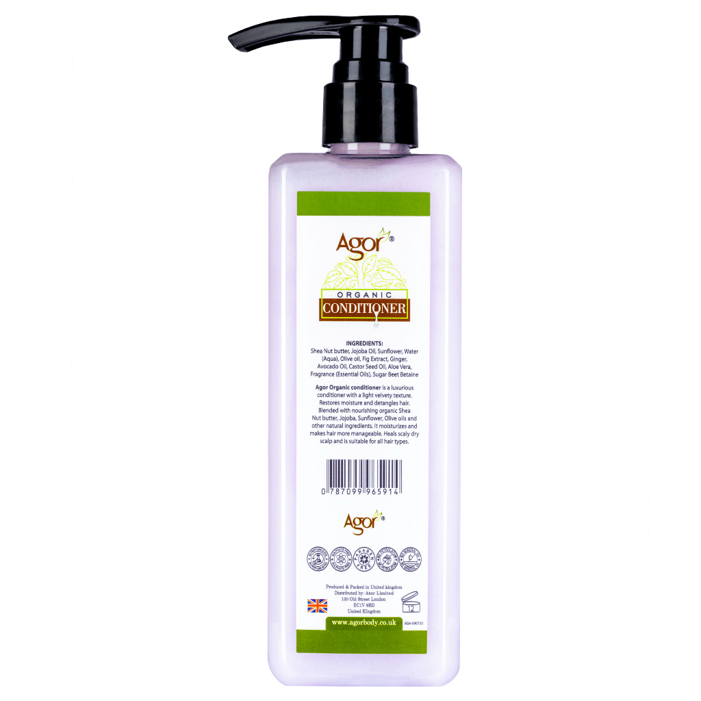 Agor Organic Hair Conditioner 500ml pump bottle, back label