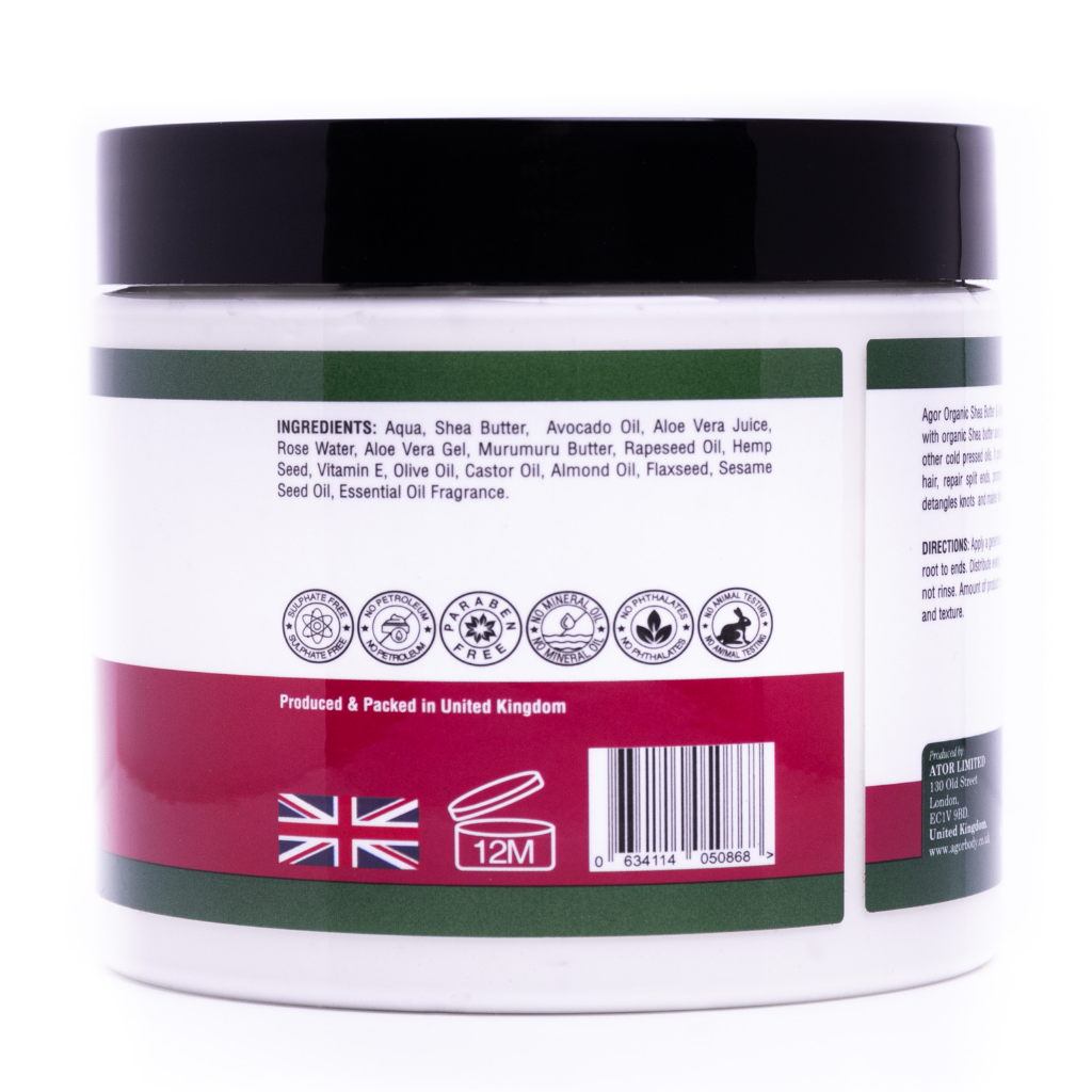 Agor Organic Leave-In Conditioner 430g jar, back label
