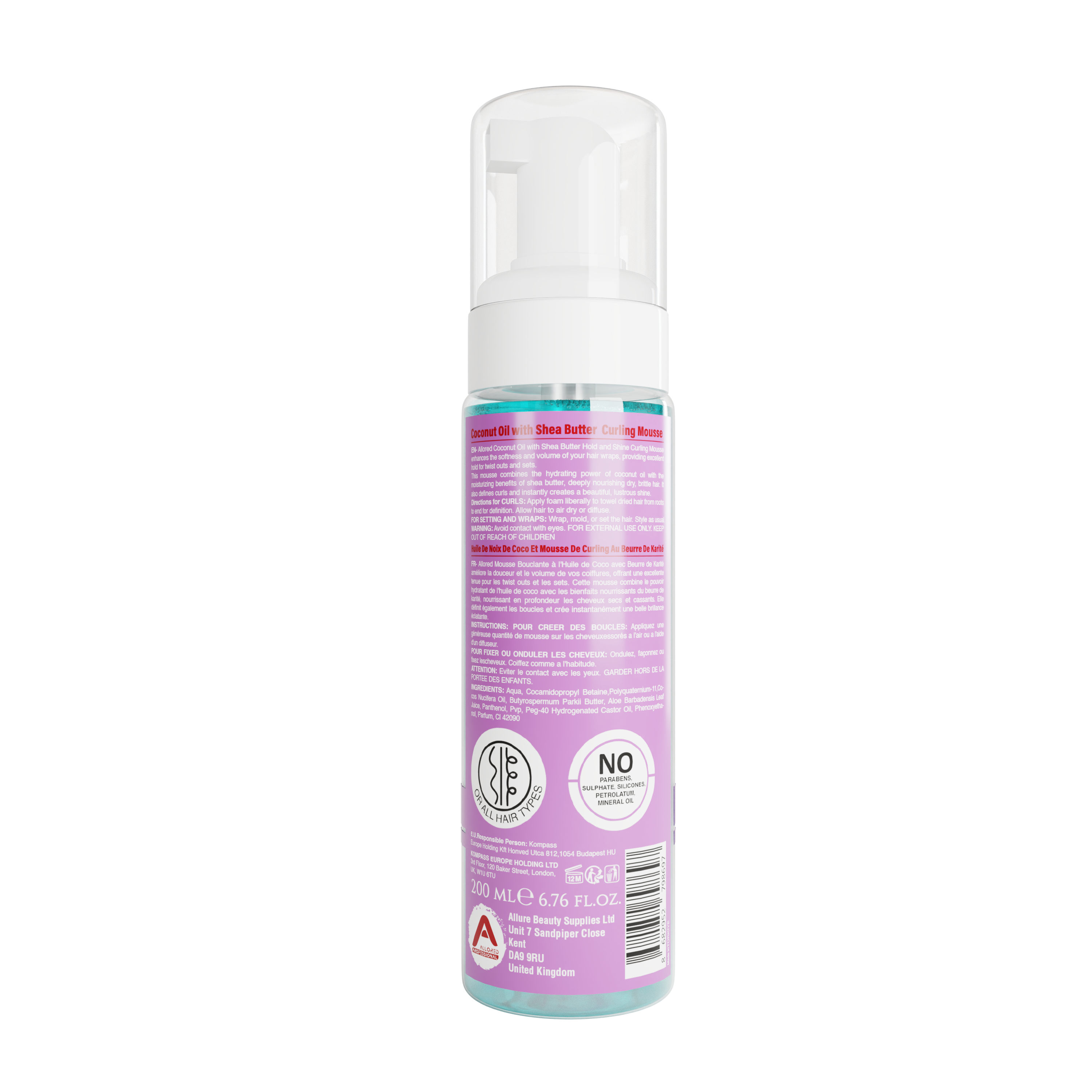 Allored Coconut Oil and Shea Butter Mousse 200 ml back label