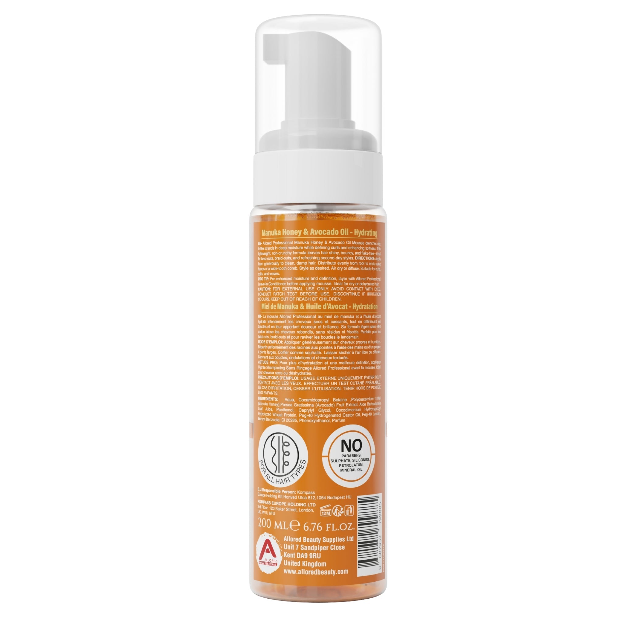 Allored Manuka Honey and Avocado Oil Mousse 200 ml back label
