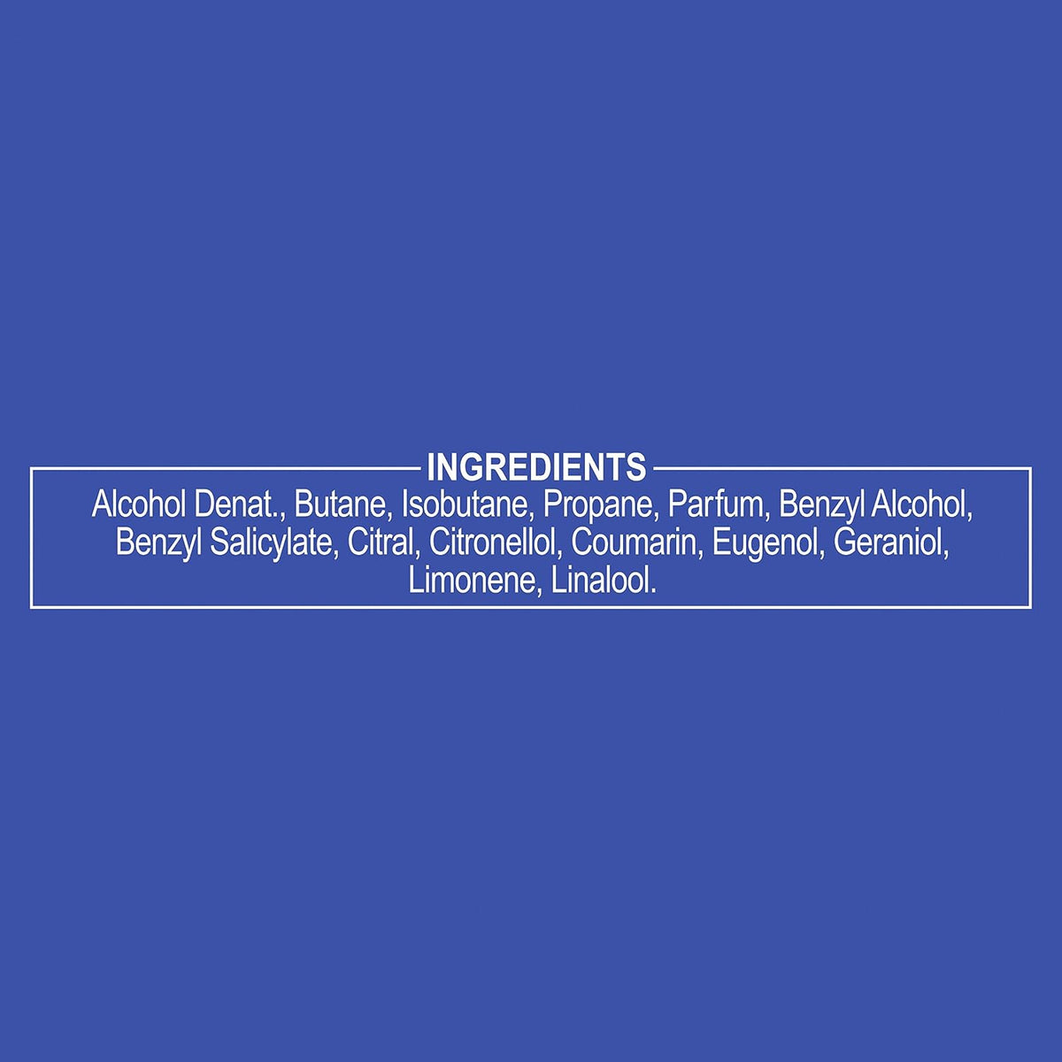 Blue label panel with a small block of ingredient text