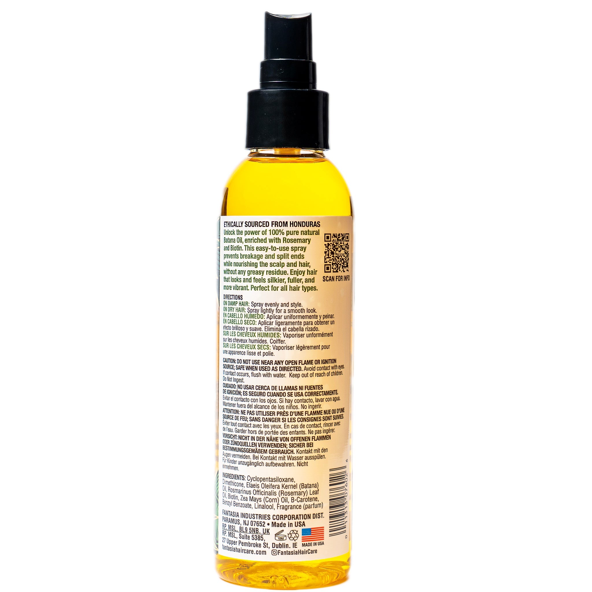 Fantasia IC Batana Oil Spray Treatment 178 ml bottle, back label