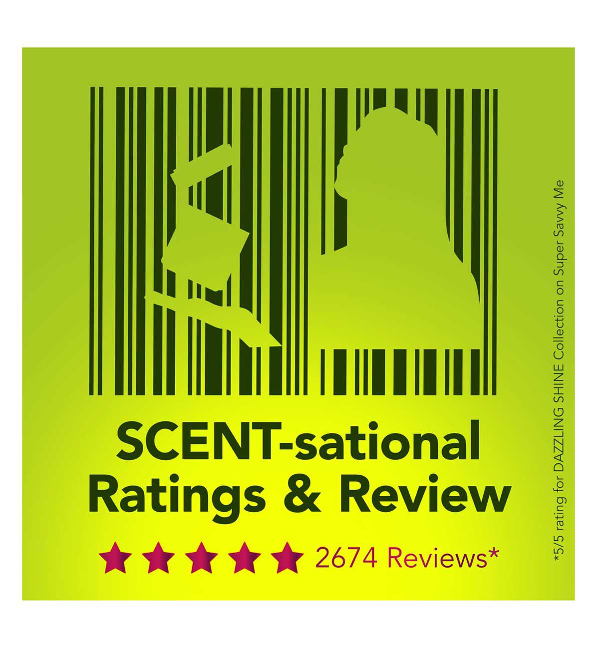 Green ratings and review graphic showing five stars and a review count for the Dazzling Shine collection