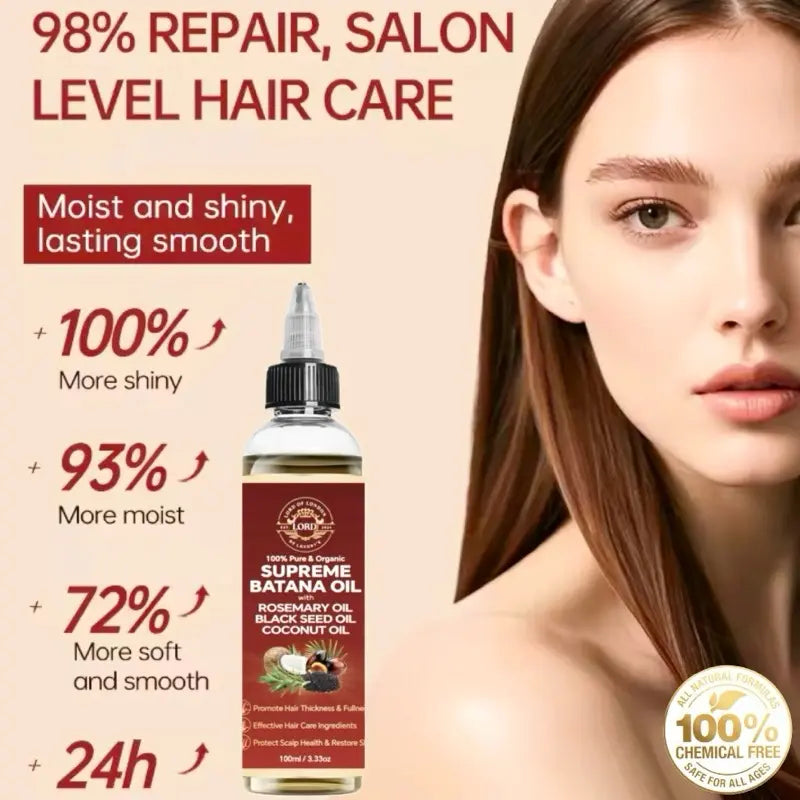 Supreme Batana Oil shown with long straight hair