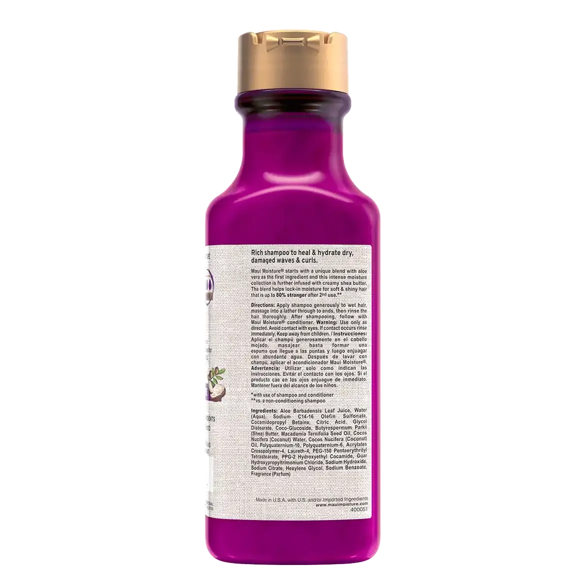 Hydrate + Shea Butter Shampoo 385 ml/13 fl oz, back label view