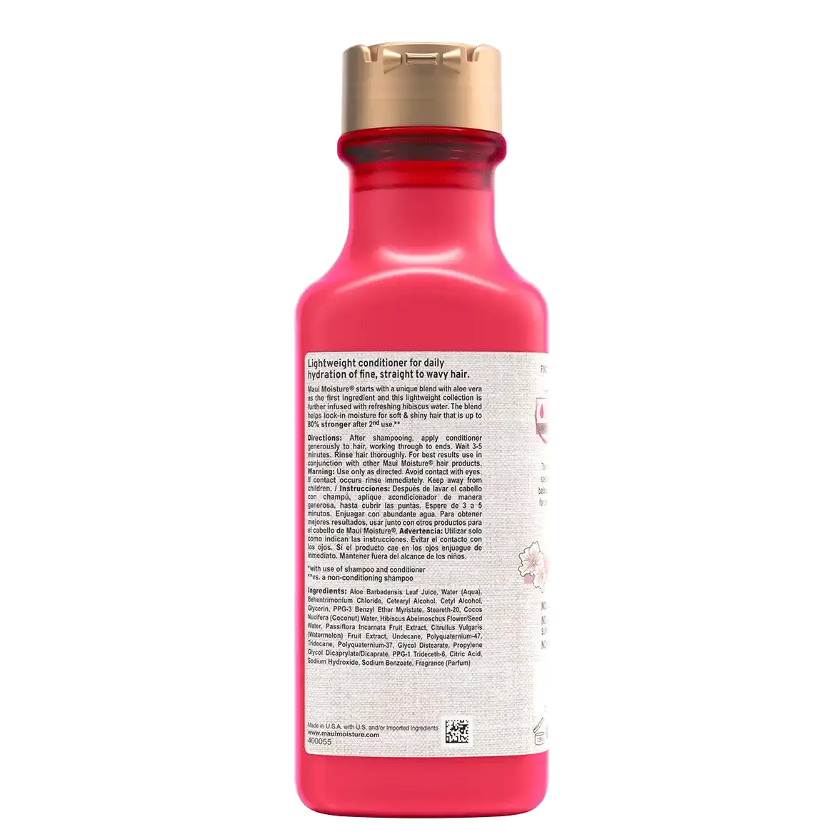 Lightweight Hydration + Hibiscus Water Conditioner 385 ml/13 fl oz, back label view