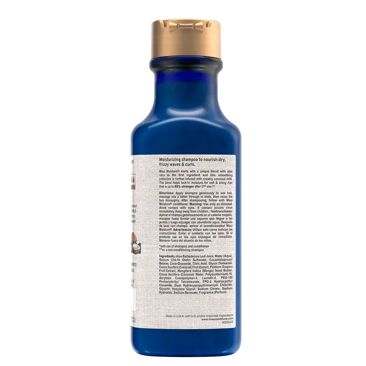 Nourish & Moisture + Coconut Milk Shampoo 385 ml/13 fl oz, back label view