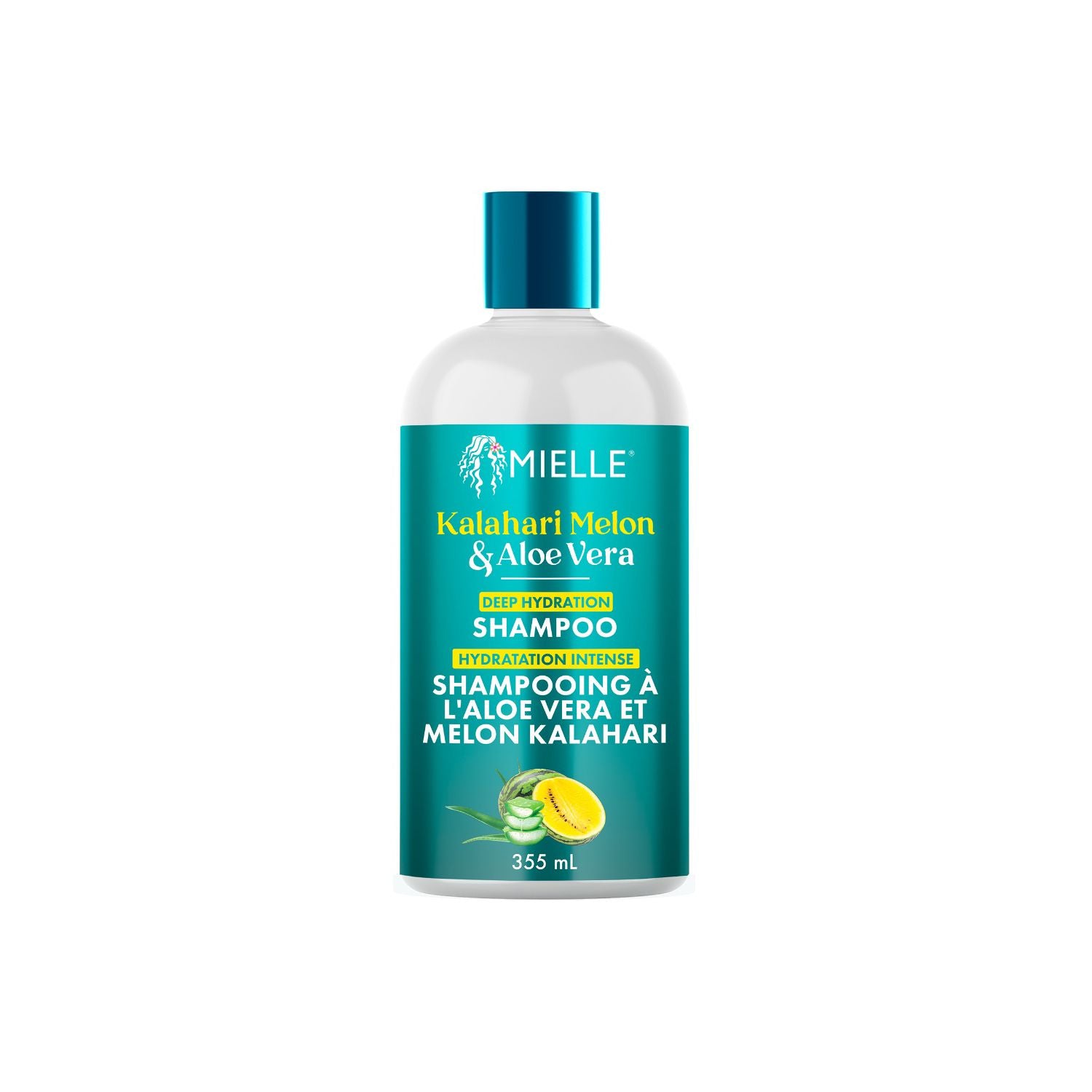 Mielle Kalahari Melon and Aloe Vera Deep Hydration Shampoo 355ml bottle, front view