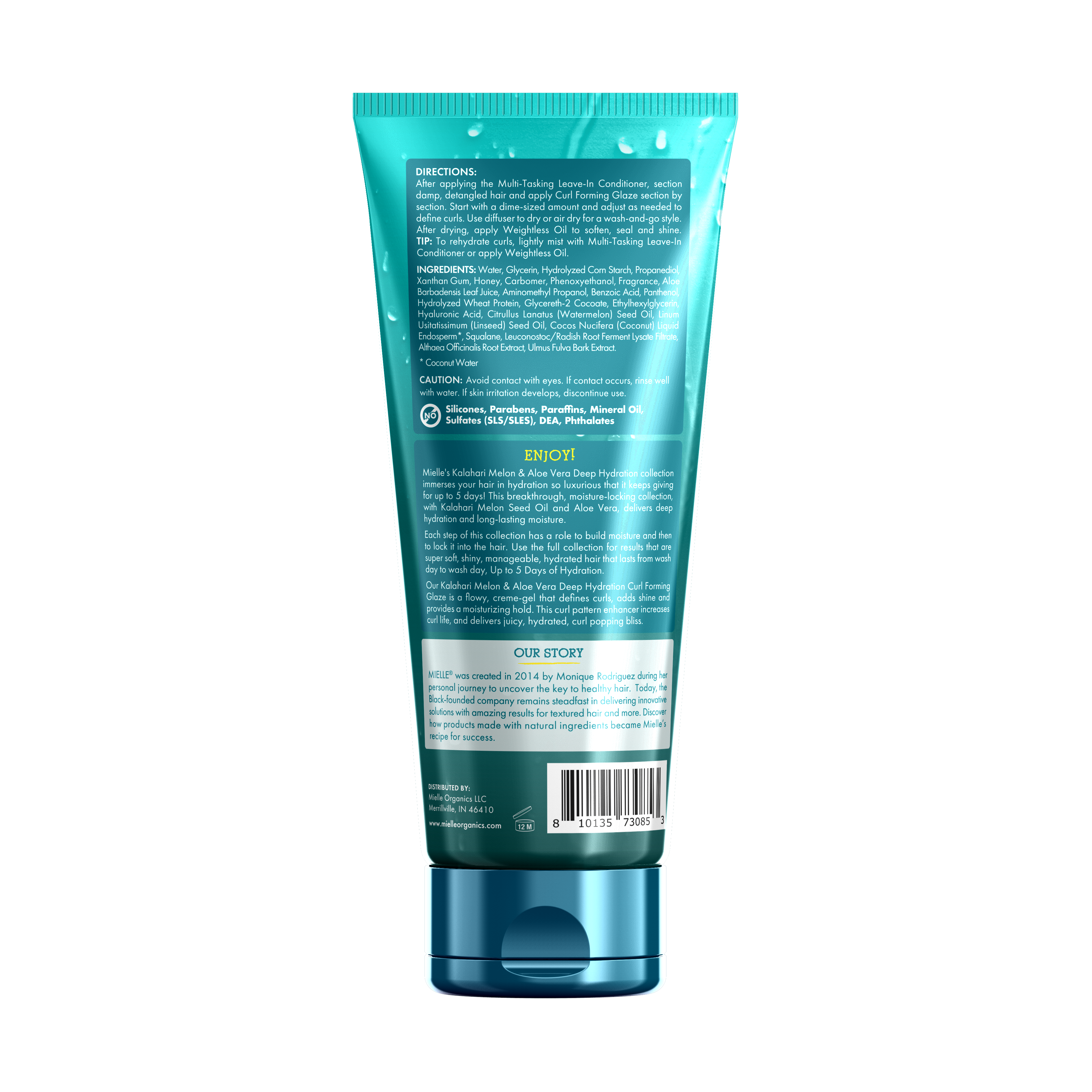 Mielle Curl Forming Glaze 221g tube back label with directions and ingredients